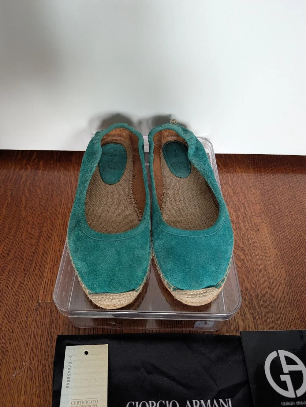 Giorgio Armani Teal Suede Espadrille Ballerina Flats Women's 39 8.5